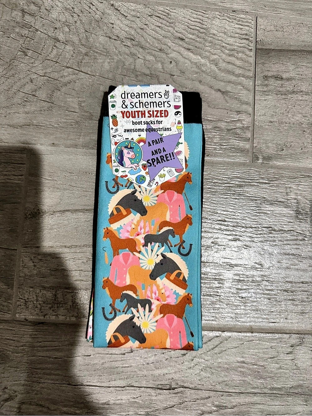 dreamers & schemers Pony Up Youth Boot Socks Blue & Pink